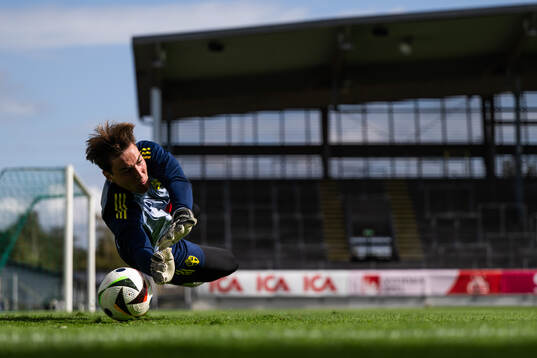 Goalkeeper Simon Eriksson of the Swedish under-21 national