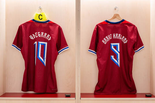 The kits of Martin Ødegaard and Erling Braut Haaland of