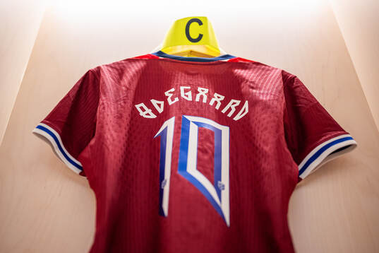 The kit of Martin Ødegaard of Norway in the dressing room