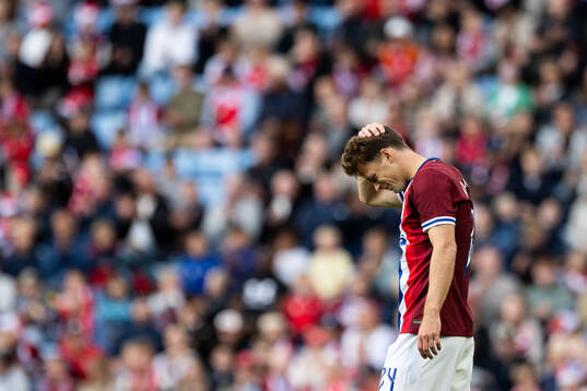 Felix Horn Myhre of Norway looks dejected
