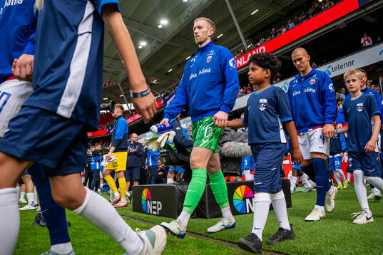 Goalkeeper Egil Selvik of Norway enters the pitch