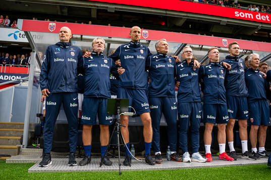 Ståle Solbakken, head coach of Norway, and his staff