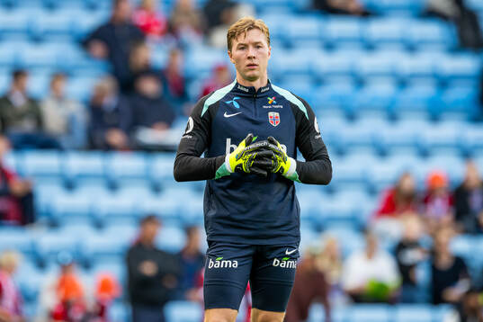 Goalkeeper Mathias Dyngeland of Norway warms up