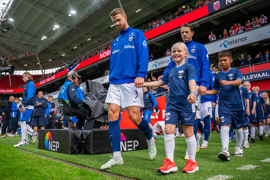 Kristoffer Ajer of Norway enters the pitch