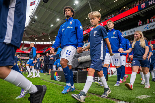 Oscar Bobb of Norway enters the pitch