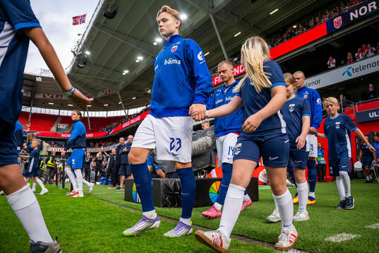 Andreas Schjelderup of Norway enters the pitch