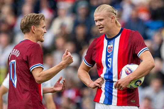 Martin Ødegaard and Erling Braut Haaland of Norway