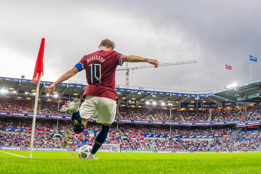 Martin Ødegaard of Norway takes a corner kick