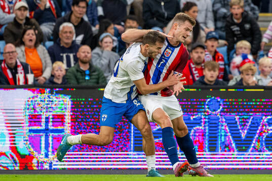 Adam Marhiev of Finland and Alexander Sørloth of Norway