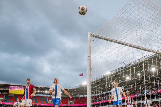 Alexander Sørloth of Norway and Ville Koski of Finland