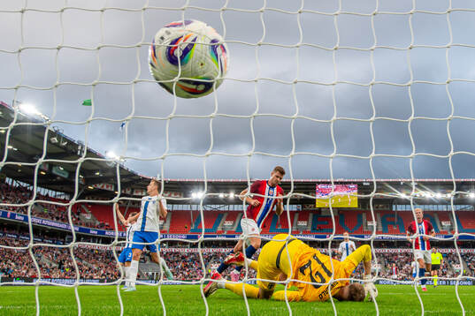 Alexander Sørloth of Norway scores a disallowed goal