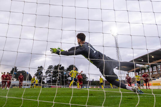 Aoalkeeper Gor Matinyan of Armenia saves a penalty from