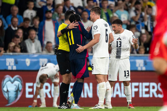 Anthony Elanga of Sweden, Erik Janza of Slovenia and