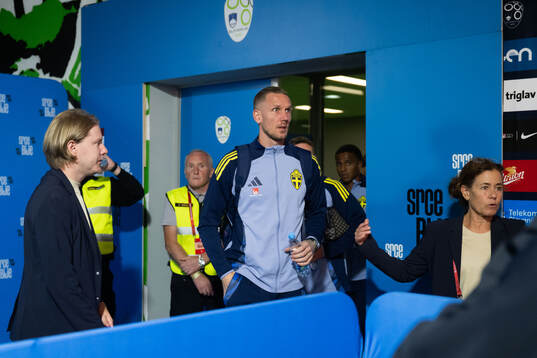 Goalkeeper Robin Olsen of Sweden in mixed zone