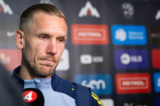 Goalkeeper Robin Olsen of Sweden in mixed zone