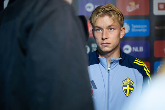 Daniel Svensson of Sweden in mixed zone