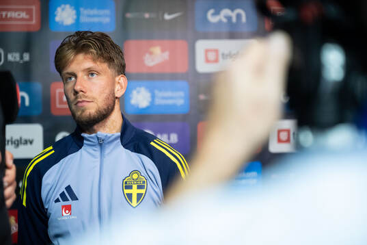 Anton Salétros of Sweden in mixed zone
