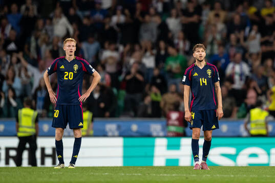 Hugo Larsson and Anton Salétros of Sweden look dejected