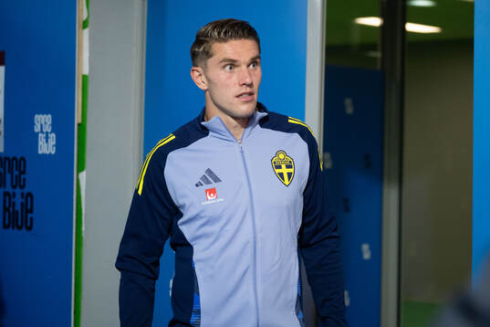 Viktor Gyökeres of Sweden in mixed zone