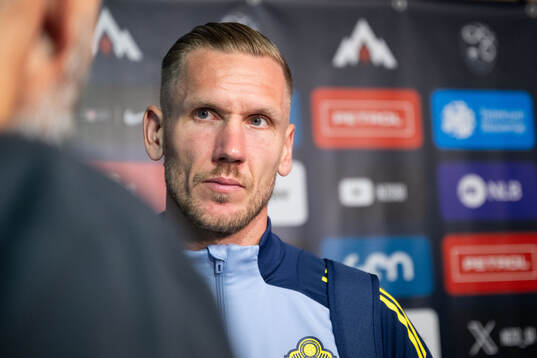 Goalkeeper Robin Olsen of Sweden in mixed zone