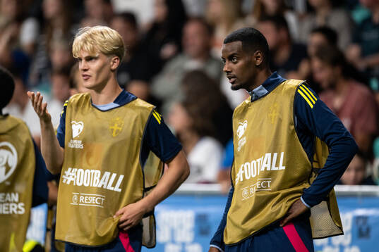 Lucas Bergvall and Alexander Isak of Sweden