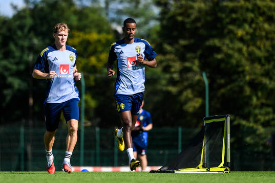 Emil Krafth and Alexander Isak of the Swedish men's