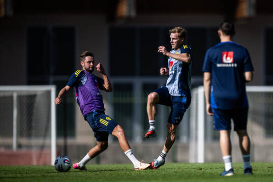 Axel Norén and Emil Krafth of the Swedish men's football