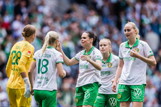 Hammarbys Simone Boye Sørensen jublar med målvakt Melina
