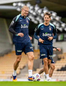 Erling Braut Haaland and Sander Berge of the Norwegian
