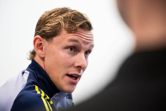 Emil Krafth of the Swedish national football team at a