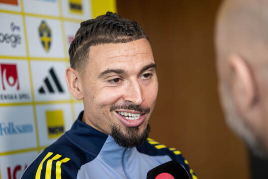 Jordan Larsson of the Swedish national football team at a