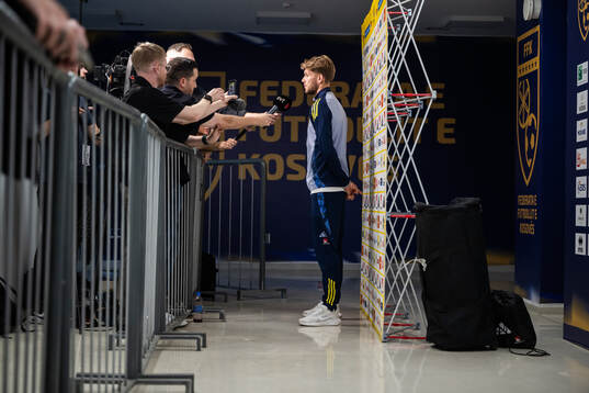 Anton Salétros of the Swedish national football team at a