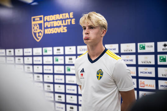 Lucas Bergvall of the Swedish national football team at a