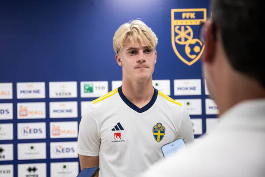 Lucas Bergvall of the Swedish national football team at a