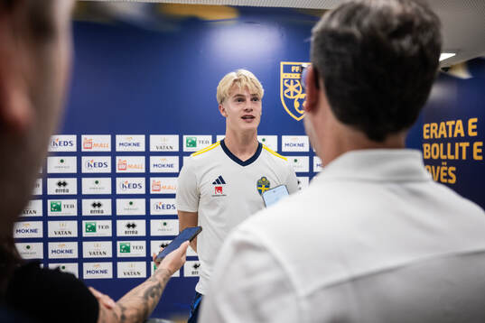 Lucas Bergvall of the Swedish national football team at a