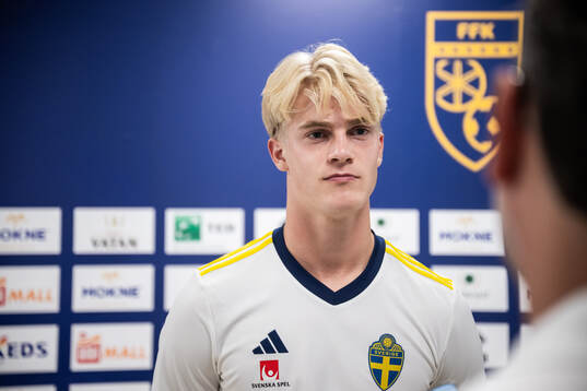Lucas Bergvall of the Swedish national football team at a