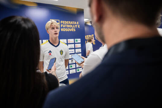 Lucas Bergvall of the Swedish national football team at a