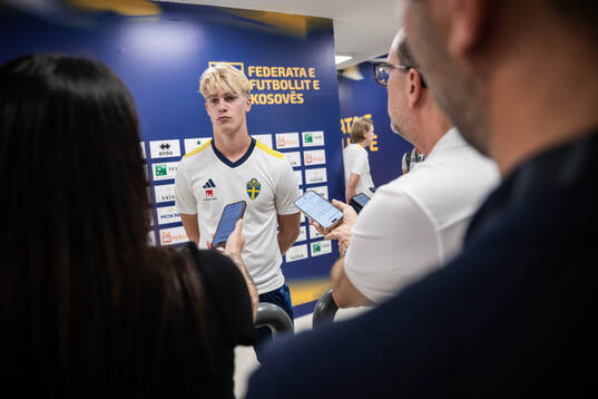 Lucas Bergvall of the Swedish national football team at a
