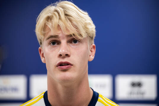 Lucas Bergvall of the Swedish national football team at a
