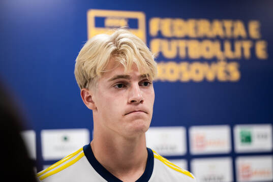 Lucas Bergvall of the Swedish national football team at a