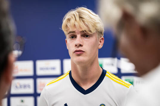 Lucas Bergvall of the Swedish national football team at a