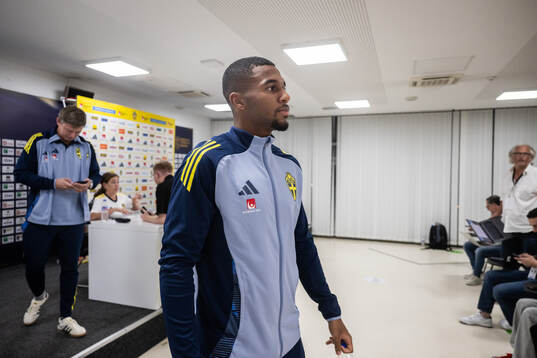 Isak Hien of the Swedish national football team at a press