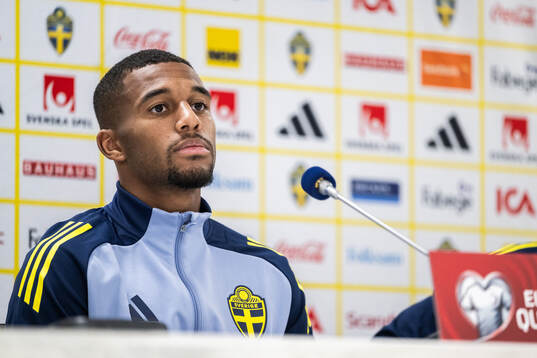 of the Swedish national football team at a press event