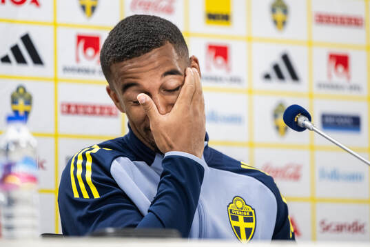Isak Hien of the Swedish national football team at a press