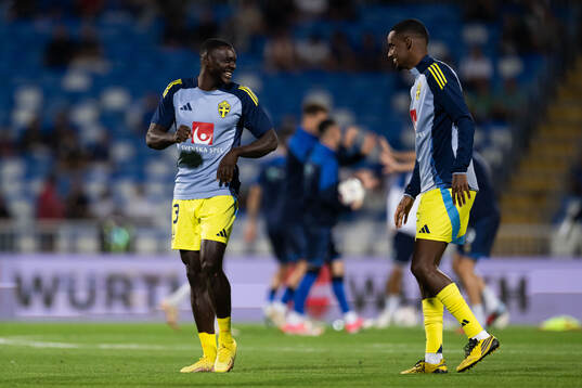 Ken Sema and Alexander Isak of Sweden