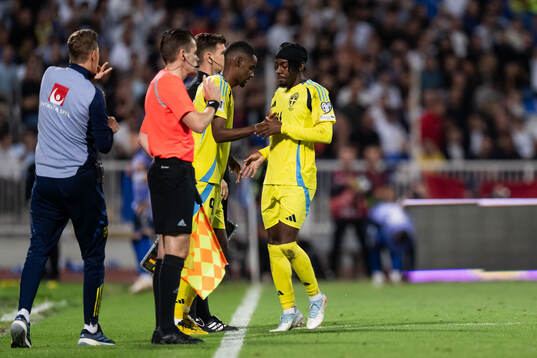 Alexander Isak and Anthony Elanga of Sweden