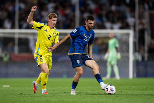 Emil Krafth of Sweden and Muharrem Jashari of Kosovo