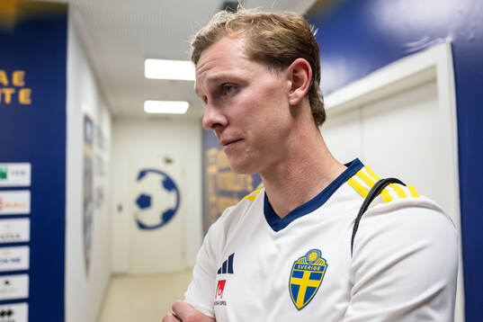 Emil Krafth of Sweden in mixed zone