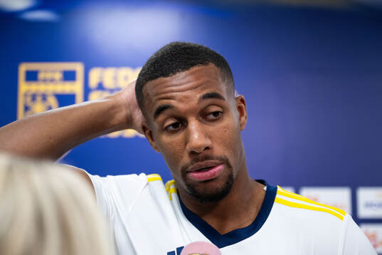 Isak Hien of Sweden in mixed zone