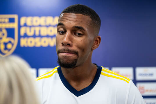 Isak Hien of Sweden in mixed zone